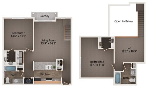 Floor plan for 2 beds, 2 baths, 1252 sqft